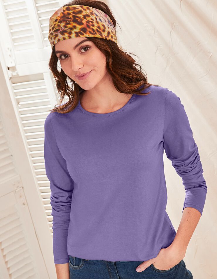 Tee-shirt uni, manches longues (mauve) Tee-shirt uni, manches longues (mauve)