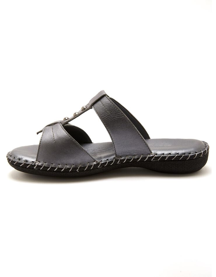 Sandales cuir ouverture totale - gris métallisé (gris)