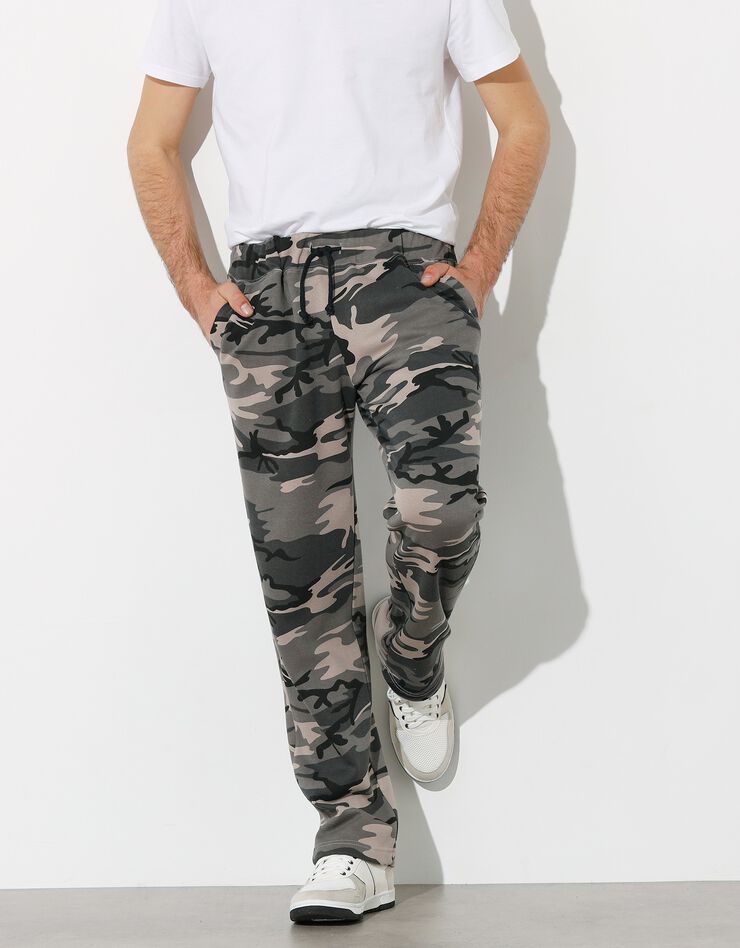 Pantalon jogging molleton bas droits (gris camouflage) Pantalon jogging molleton bas droits (gris camouflage)