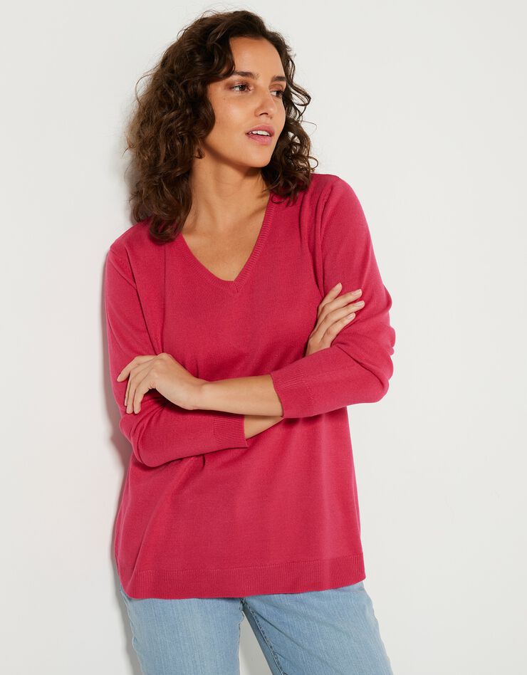 Pull col V toucher cachemire (rose fuchsia) Pull col V toucher cachemire (rose fuchsia)