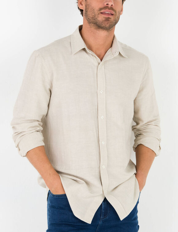 Chemise coton lin manches longues boutonn&eacute;e (gr&egrave;ge)