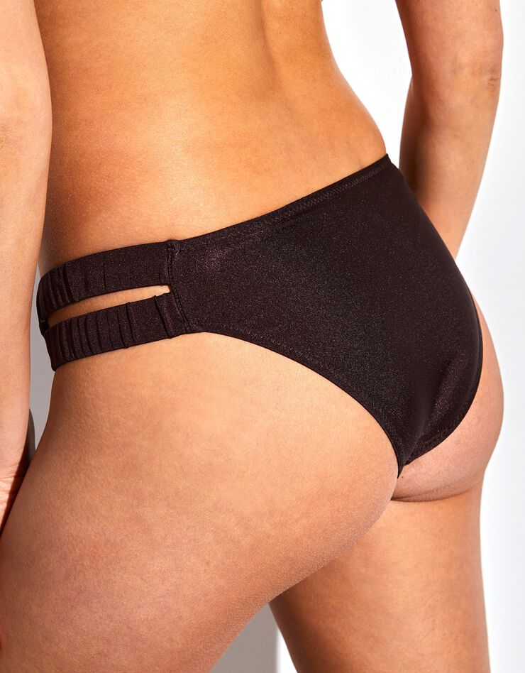 Culotte de bain tanga Divala maille brillante unie (chocolat)