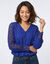Blouse macram&eacute; col V manches longues, cr&ecirc;pe fluide (bleu dur)