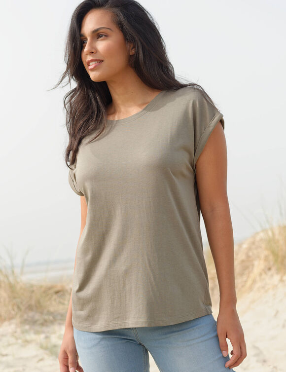 T-shirt col rond, manches courtes (kaki)