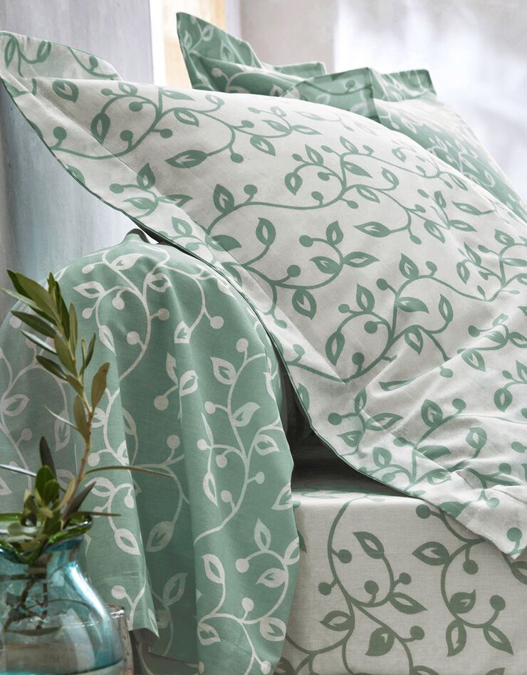 Linge de lit Héritage en coton à motifs volutes (vert / blanc)