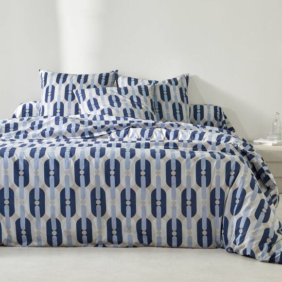 Linge de lit Adam en coton imprimé (bleu)