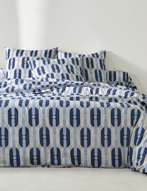 Linge de lit Adam en coton imprimé (bleu)