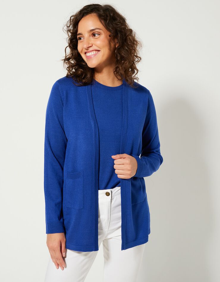Gilet porter ouvert toucher cachemire (bleu dur) Gilet porter ouvert toucher cachemire (bleu dur)