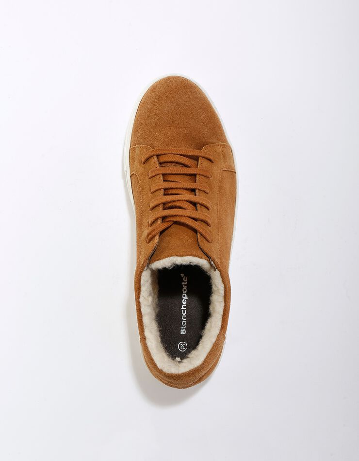 Tennis en cuir fourrées col effet mouton (caramel)