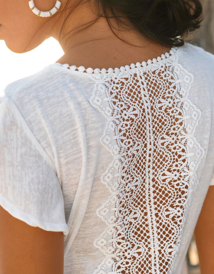 Tee-shirt effet lin macramé dos (blanc) Tee-shirt effet lin macramé dos (blanc)