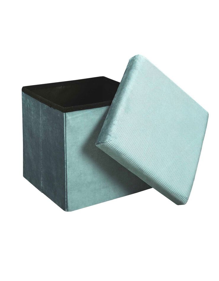 Coffre-pouf pliable - revêtement velours côtelé (bleu)