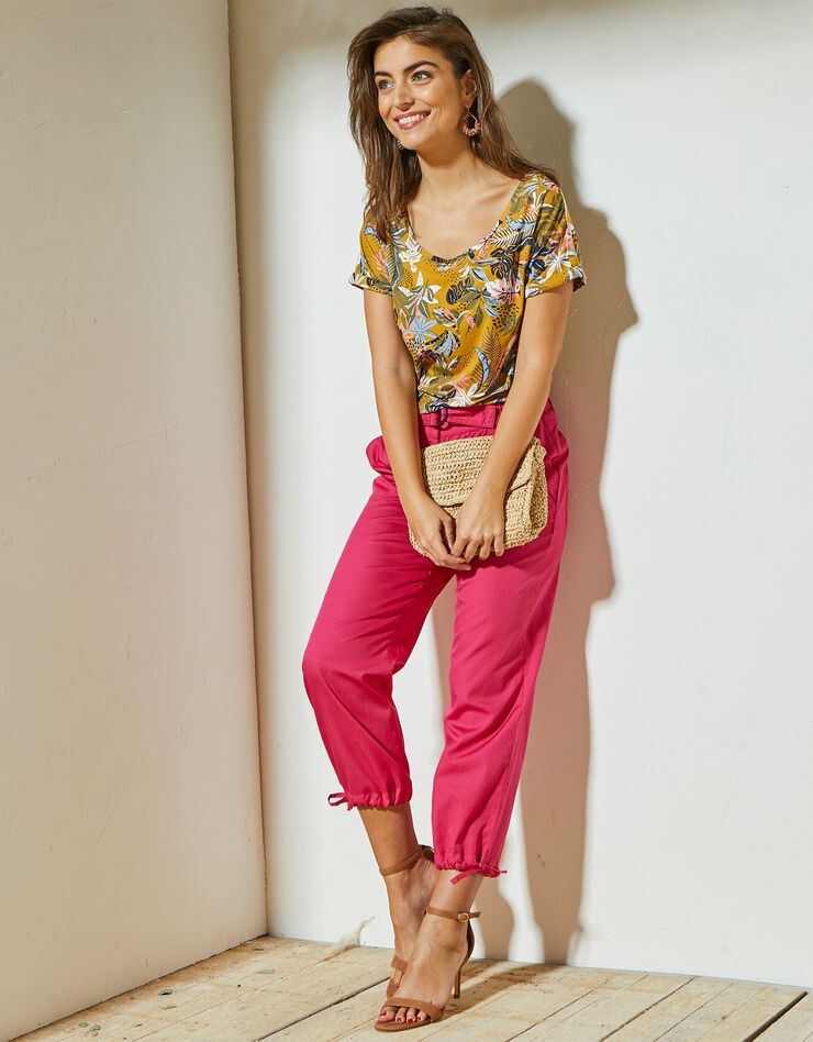 Pantacourt droit coton coloré ou denim léger (fuchsia) Pantacourt droit coton coloré ou denim léger (fuchsia)