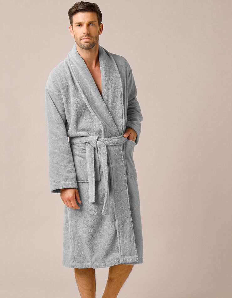 Peignoir mixte adulte col châle éponge bouclette (gris)