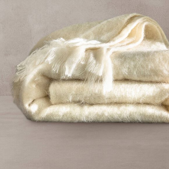 Couverture laine mohair angora (&eacute;cru)