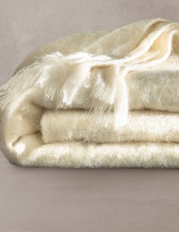 Couverture laine mohair angora (&eacute;cru)