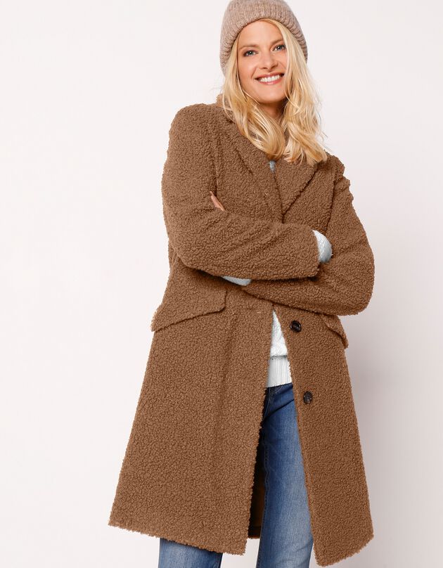 Manteau maille bouclette col tailleur (caramel)