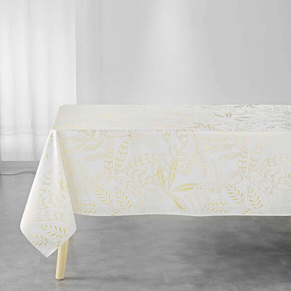 Nappe motif feuillage doré (blanc / doré)