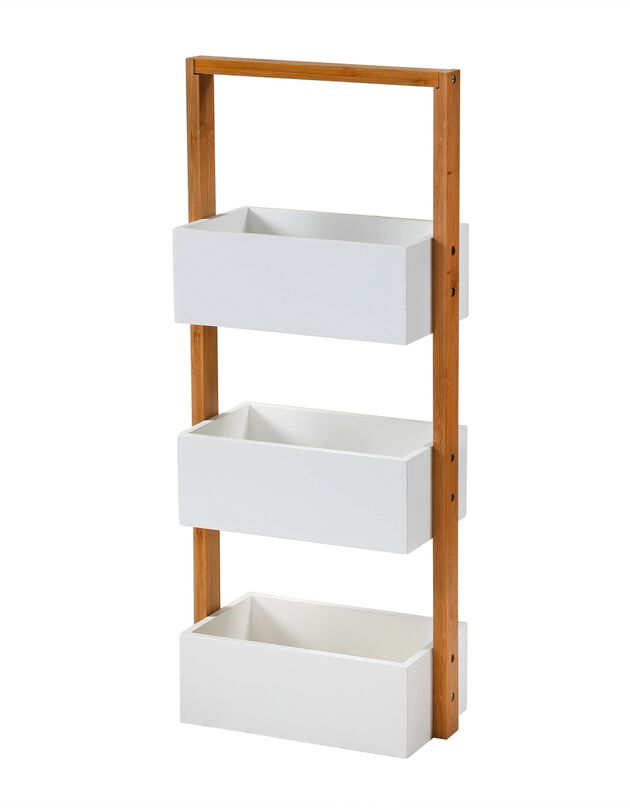 Etagère bambou 3 bacs de rangement (blanc)