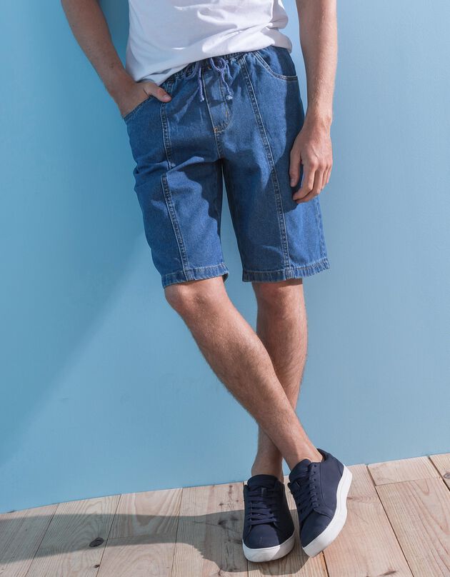 Bermuda denim léger taille élastiquée (stone)
