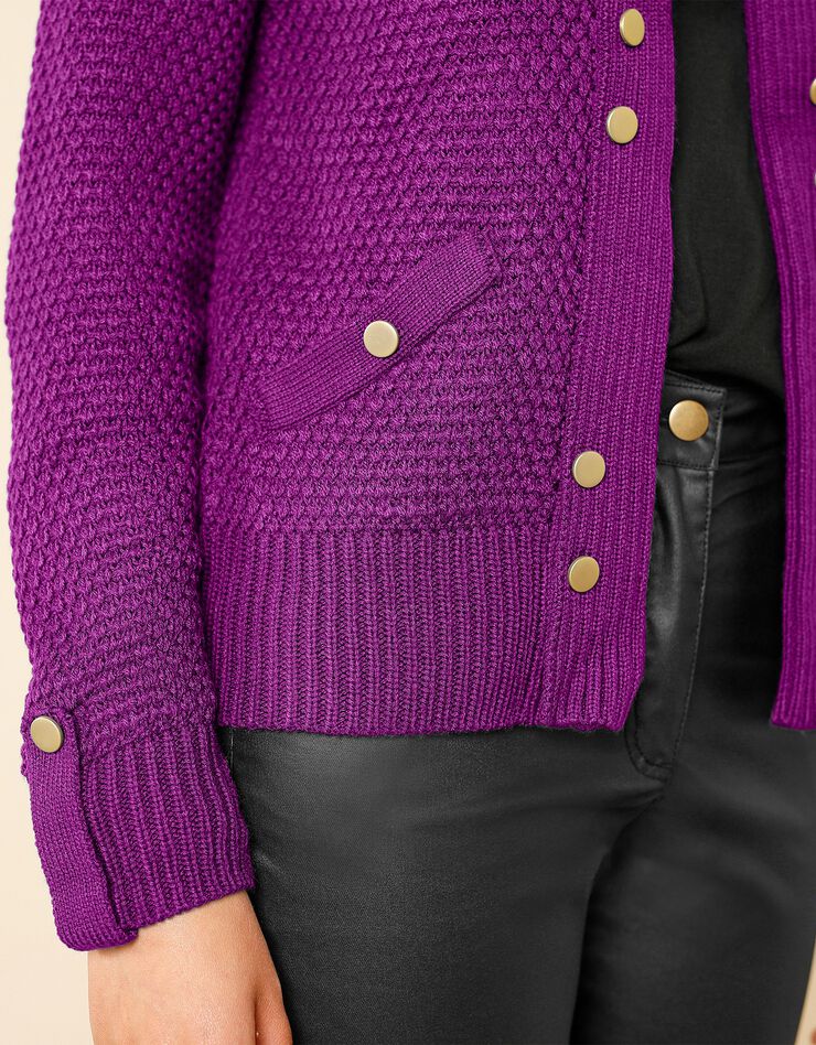 Gilet maille fantaisie boutons dorés vieillis (violine) Gilet maille fantaisie boutons dorés vieillis (violine)