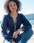 Blouse unie brodée en coton, col fendu (marine)