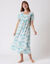 Chemise de nuit longue imprimée fleurie, manches courtes (turquoise)