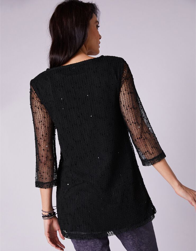 Pull fantaisie effet 2en1 manches 3/4 (noir) Pull fantaisie effet 2en1 manches 3/4 (noir)