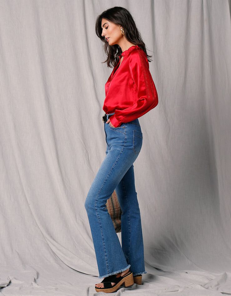 Blouse satin col volanté manches longues dentelle (rouge) Blouse satin col volanté manches longues dentelle (rouge)