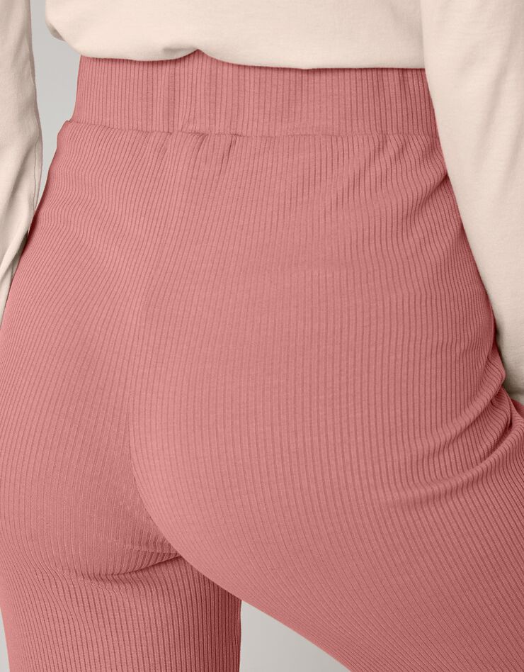 Pantalon large maille côtelée taille élastiquée (terracotta)