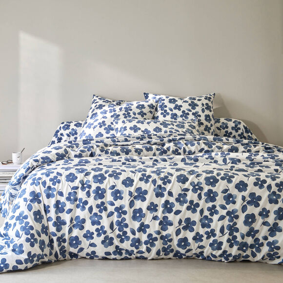 Linge de lit Petunia en flanelle imprimée (bleu)