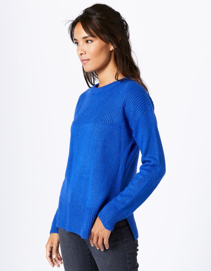 Pull col rond maille anglaise et jersey (bleu dur) Pull col rond maille anglaise et jersey (bleu dur)