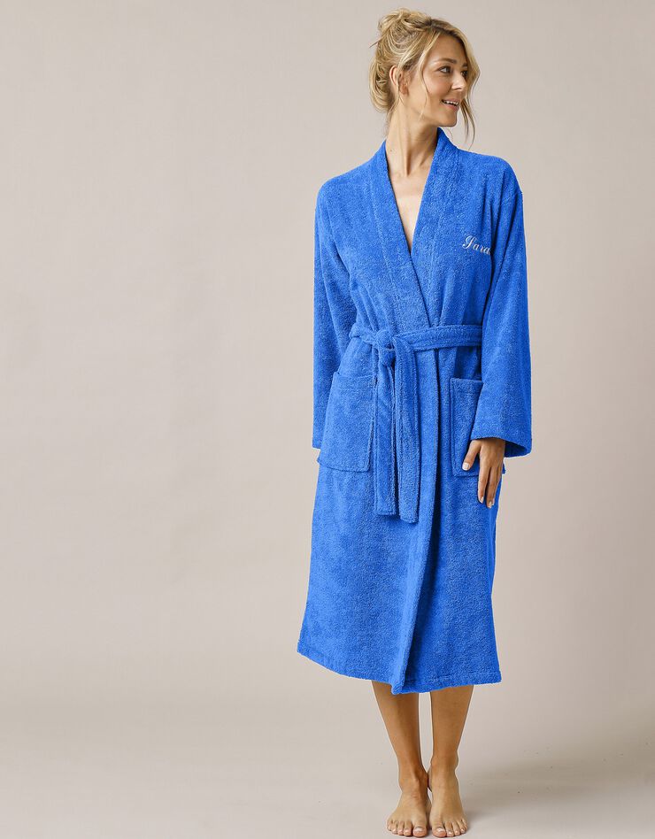 Peignoir mixte adulte uni coton éponge bouclette col kimono personnalisé (bleu dur) Peignoir mixte adulte uni coton éponge bouclette col kimono personnalisé (bleu dur)