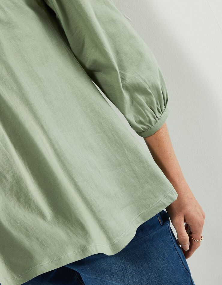 Tee-shirt manches 3/4, empiècement broderie anglaise (vert grisé) Tee-shirt manches 3/4, empiècement broderie anglaise (vert grisé)