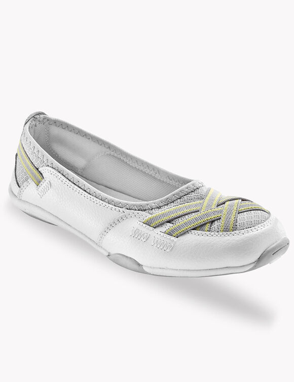Ballerines souples cuir et textile a&eacute;r&eacute; bandes &eacute;lastiqu&eacute;es (blanc)