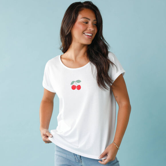 T-shirt Sp&eacute;cial Petites col rond imprim&eacute; cerises (blanc)