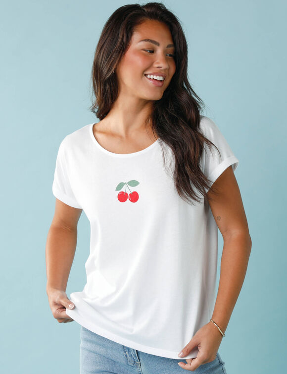 T-shirt Sp&eacute;cial Petites col rond imprim&eacute; cerises (blanc)