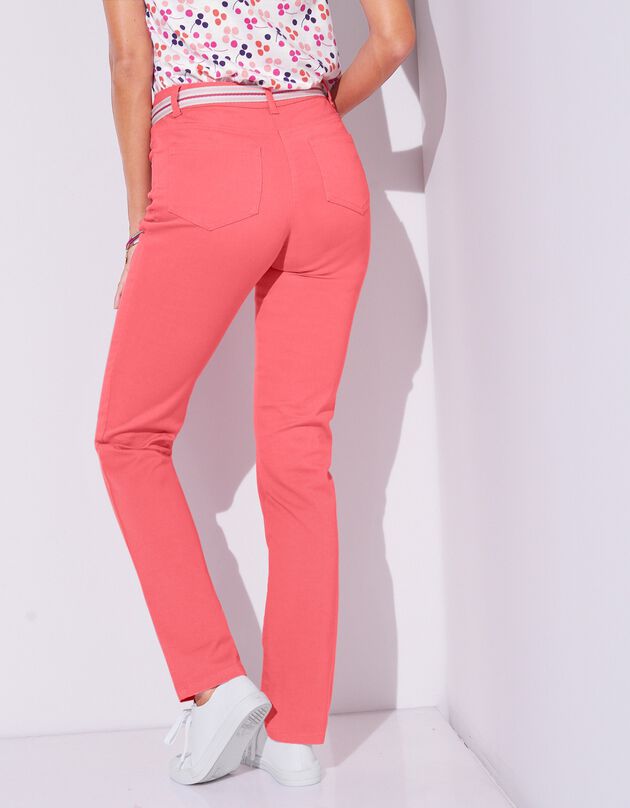 Pantalon effet ventre plat coton extensible (corail)