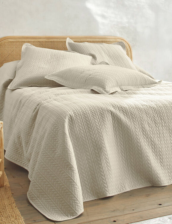 Couvre-lit matelassé microfibre motif géométrique (beige)