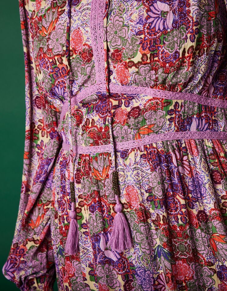 Robe longue fluide imprimée (écru / parme)