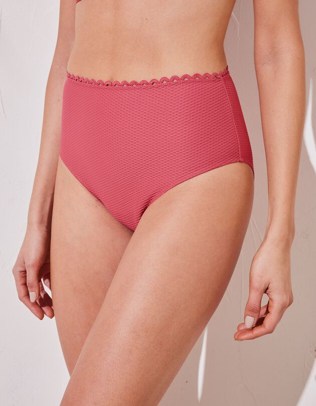 Culotte de bain maxi taille haute maille nid d'abeille Vilorio (rose foncé)