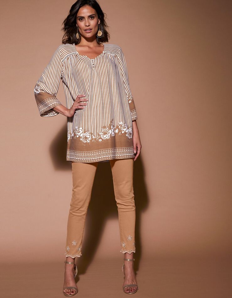 Blouse ample imprimée manches 3/4 pagodes (caramel) Blouse ample imprimée manches 3/4 pagodes (caramel)