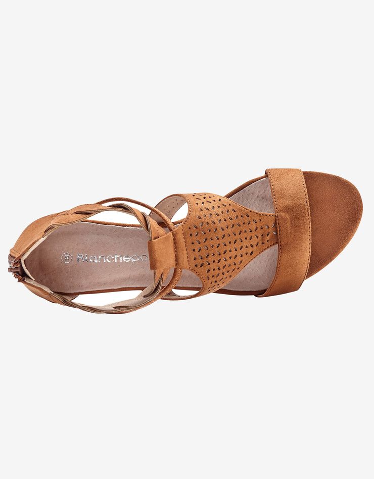 Sandales compensées tressées et perforées (beige foncé)