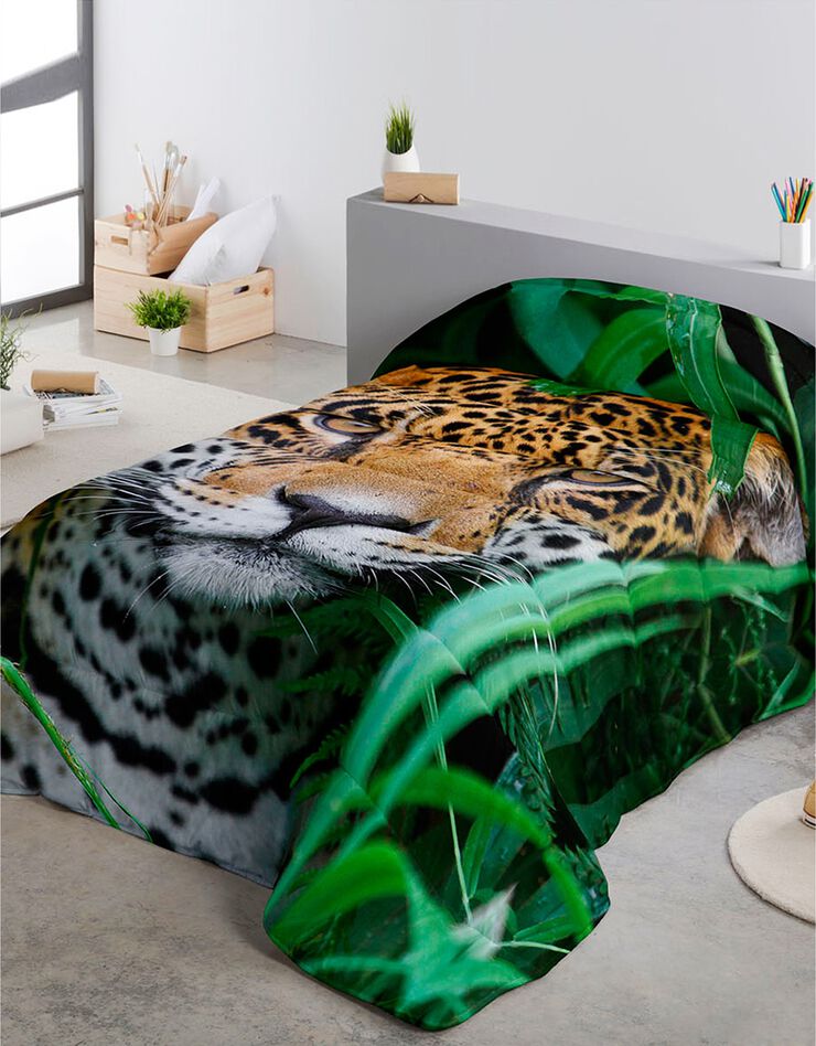 Couette microfibre impression photo Panthère 200g/m² (vert)