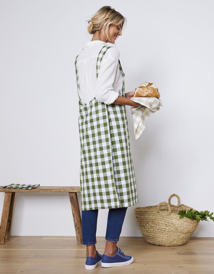 Tablier de cuisine carreaux vichy, forme japonaise (vert)