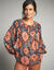 Blouse en voile, imprim&eacute;e (marine / corail)