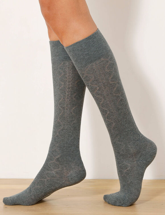 Chaussettes hautes en maille torsadée unie - lot de 2 paires  (beige + anthracite)