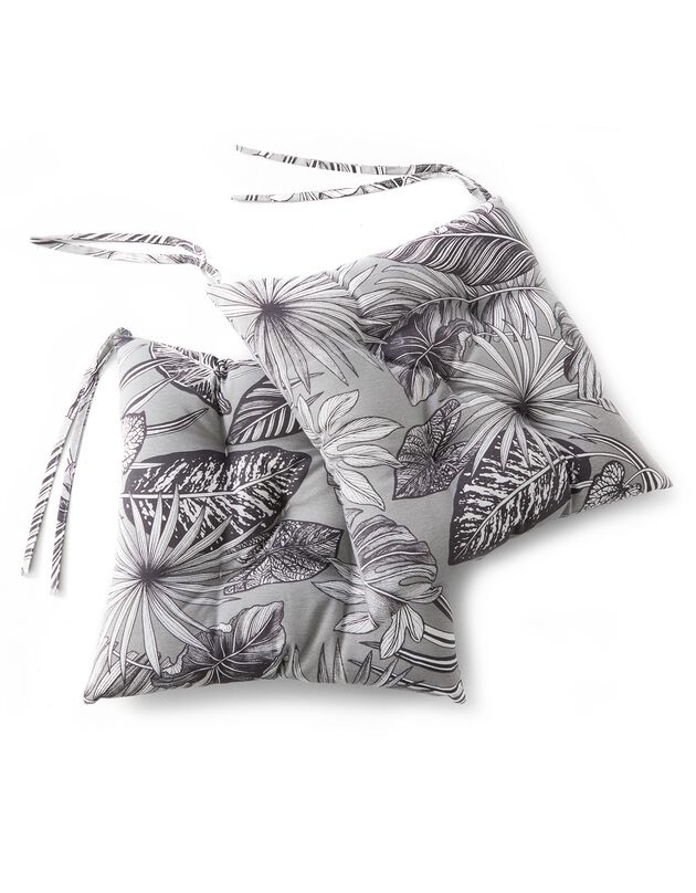 Galette de chaise imprimé tropical - lot de 2 (gris)