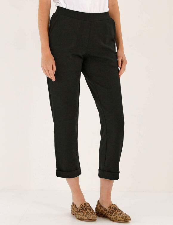 Pantalon 7/8&egrave;me &agrave; revers, en maille confort (noir)