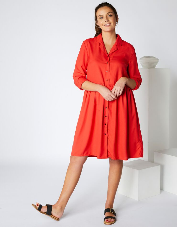 Robe chemisier unie, crêpe (capucine) Robe chemisier unie, crêpe (capucine)