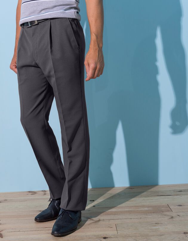 Pantalon taille élastiquée à pinces - polyester (gris anthracite)